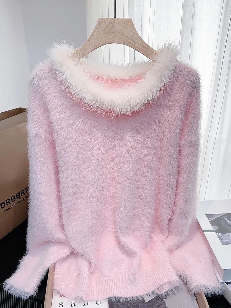 Loose Lazy Sle Faux Fur Collar Sweater Women's Autumn Winter Sweet Sle Pink Soft Fluffy Knitted Top Warm Thermal
Loose Lazy Sle Faux Fur Collar Sweater Women's Autumn Winter Sweet Sle Pink Soft Fluffy Knitted Top Warm Thermal