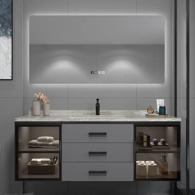 Комбинированный шкаф для ванной из массива дерева с раковиной из сланца
Комбинированный шкаф для ванной из массива дерева с раковиной из сланца