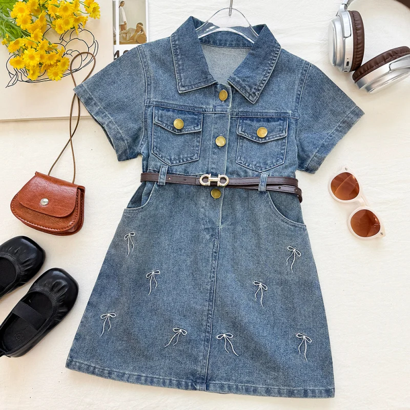 Girls' New Summer Thin Collar Vintage Washed Short-Sleeve Denim Dress
Girls' New Summer Thin Collar Vintage Washed Short-Sleeve Denim Dress