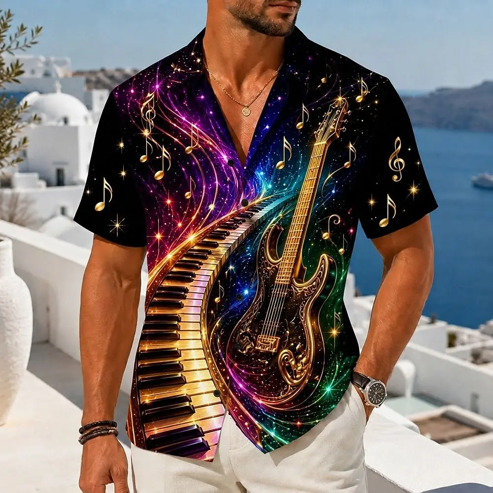 Men's Musical Guitar 3D Print Cuban Collar Shirt, Vintage Button Up Tops for Spring Summer Music Festival Holiday Daily Wear
Men's Musical Guitar 3D Print Cuban Collar Shirt, Vintage Button Up Tops for Spring Summer Music Festival Holiday Daily Wear