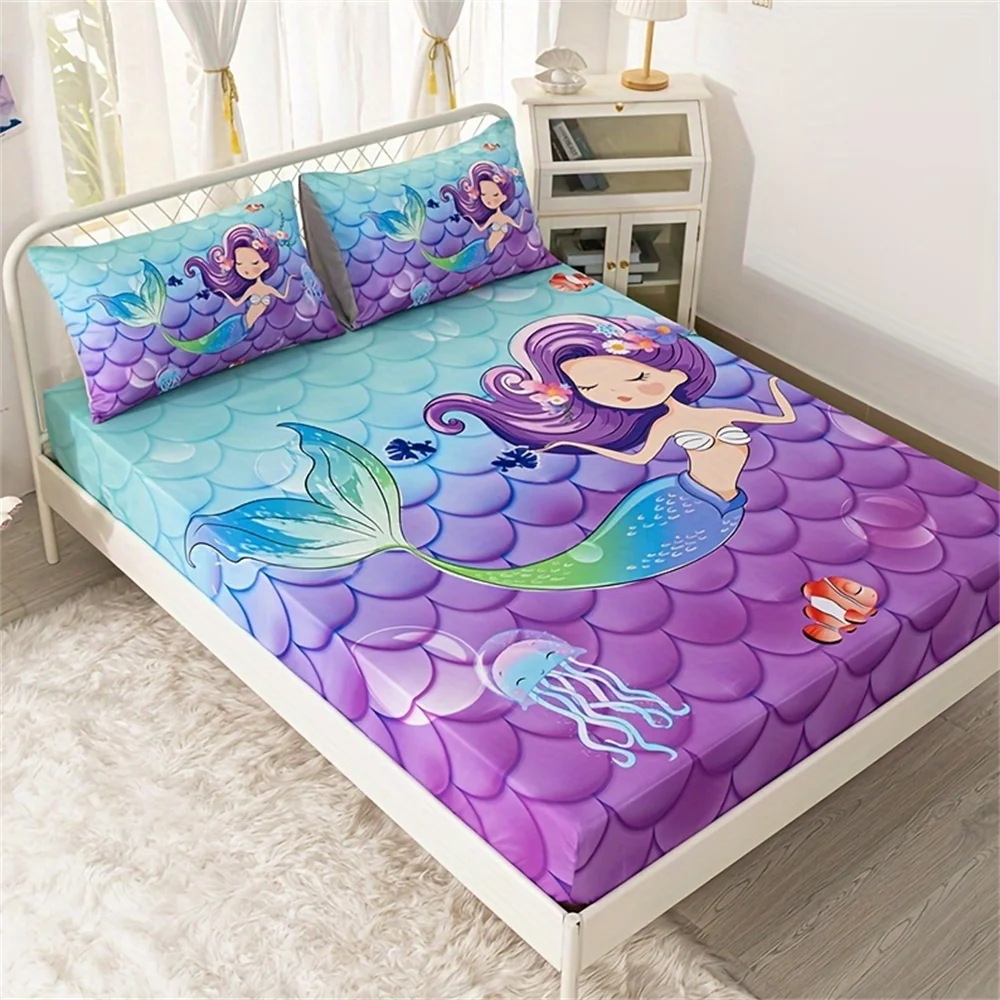 3pcs Cute Mermaid Ocean Printed Fitted Sheet, Soft Comfortable Bedding Set, For Bedroom, Guest Room 1*Fitted Sheet+2*Pillowcase
3pcs Cute Mermaid Ocean Printed Fitted Sheet, Soft Comfortable Bedding Set, For Bedroom, Guest Room 1*Fitted Sheet+2*Pillowcase