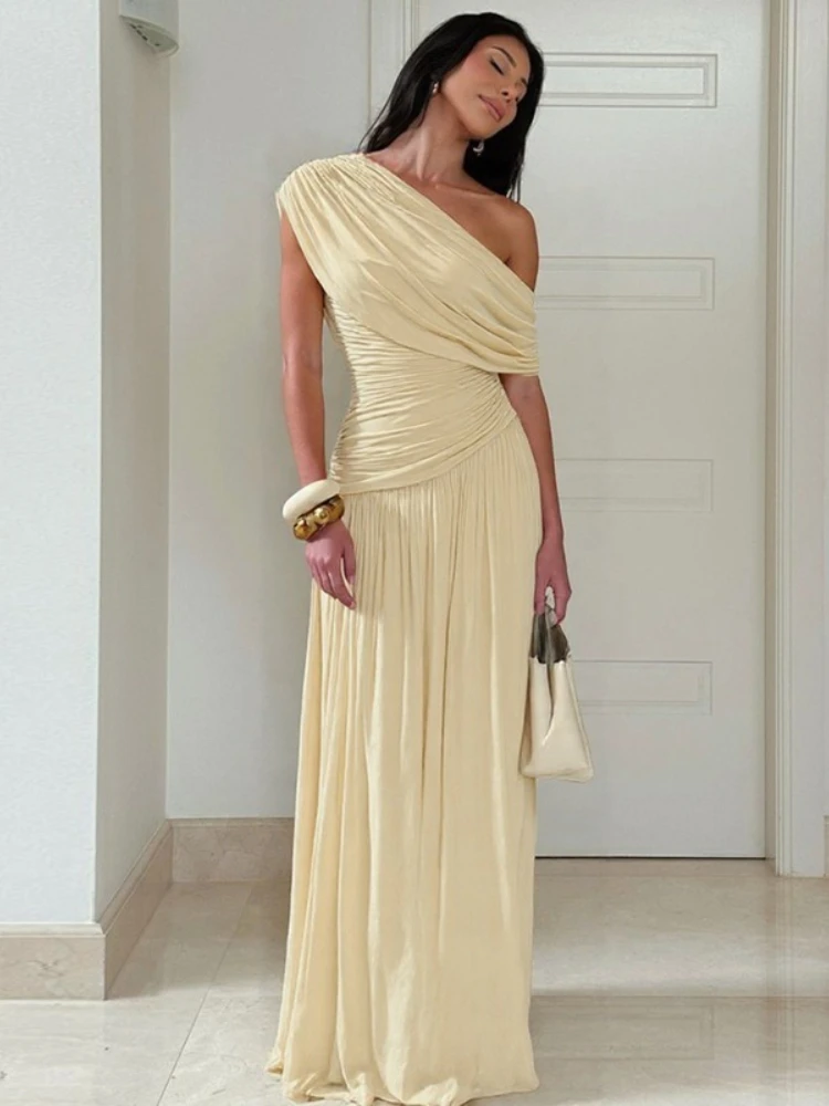 Women's Elegant Diagonal Collar Ruched Asymmetrical Dress 2025 Summer One Shoulder Sleeveless Irregular Long Party Prom Dresses
Women's Elegant Diagonal Collar Ruched Asymmetrical Dress 2025 Summer One Shoulder Sleeveless Irregular Long Party Prom Dresses
