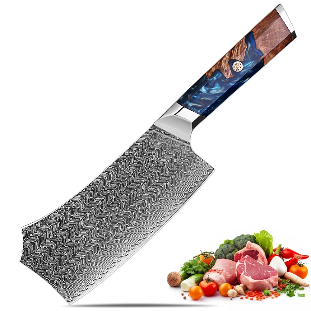 Professional 7 Inch Damascus Steel Cleaver Knife 67 Layers VG10 Kitchen Knife Sharp Meat Cleaver Wide Blade Cooking Knife
Professional 7 Inch Damascus Steel Cleaver Knife 67 Layers VG10 Kitchen Knife Sharp Meat Cleaver Wide Blade Cooking Knife