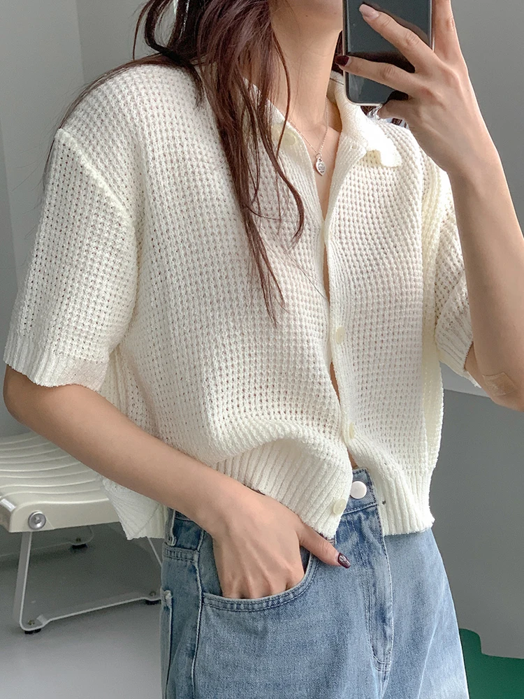 Summer Thin ort Sve Knitted Cardigan Women's Vintage Turn-down Collar Single Button Design Unique Personali Top
Summer Thin ort Sve Knitted Cardigan Women's Vintage Turn-down Collar Single Button Design Unique Personali Top