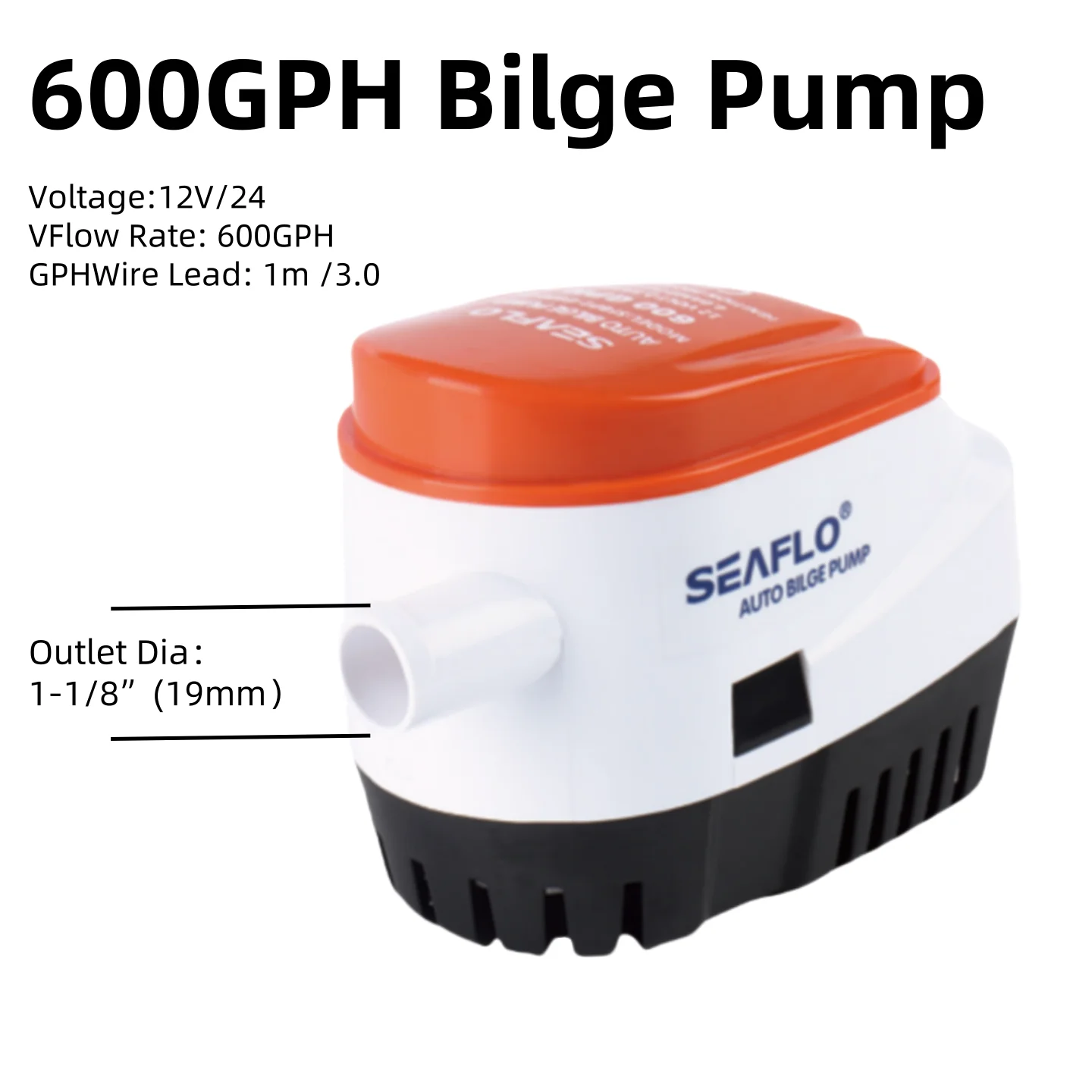 Seaflo 600GPH Automatic Bilge Pump 12V/24V, All-in-One Submersible Boat Water Pump with Built-in Float Switch, Marine Use
Seaflo 600GPH Automatic Bilge Pump 12V/24V, All-in-One Submersible Boat Water Pump with Built-in Float Switch, Marine Use
