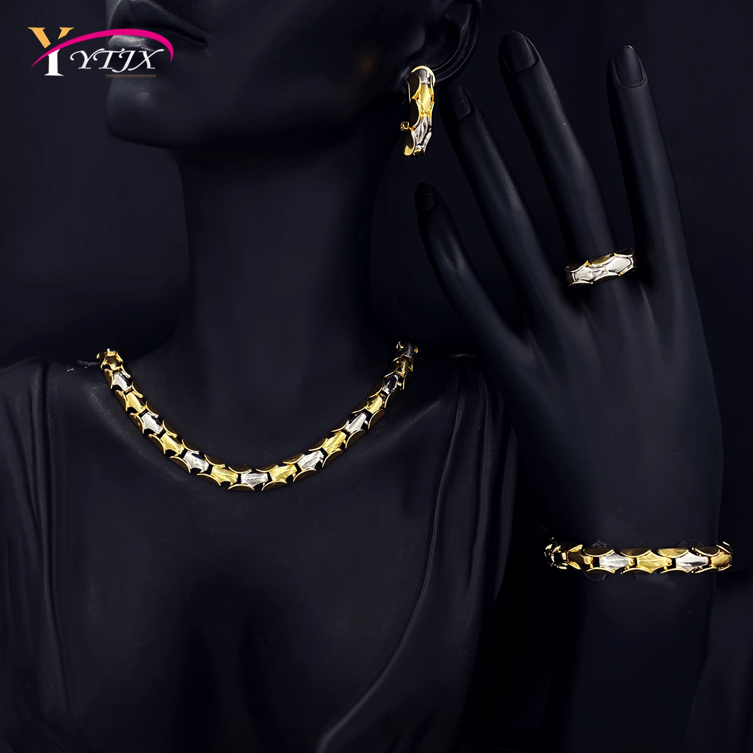 YTJX Italian Jewelry Set Thin Chain Necklace Bracelet Two Tone Stud Earring Ring Set For Women Bridal Wedding Gifts
YTJX Italian Jewelry Set Thin Chain Necklace Bracelet Two Tone Stud Earring Ring Set For Women Bridal Wedding Gifts