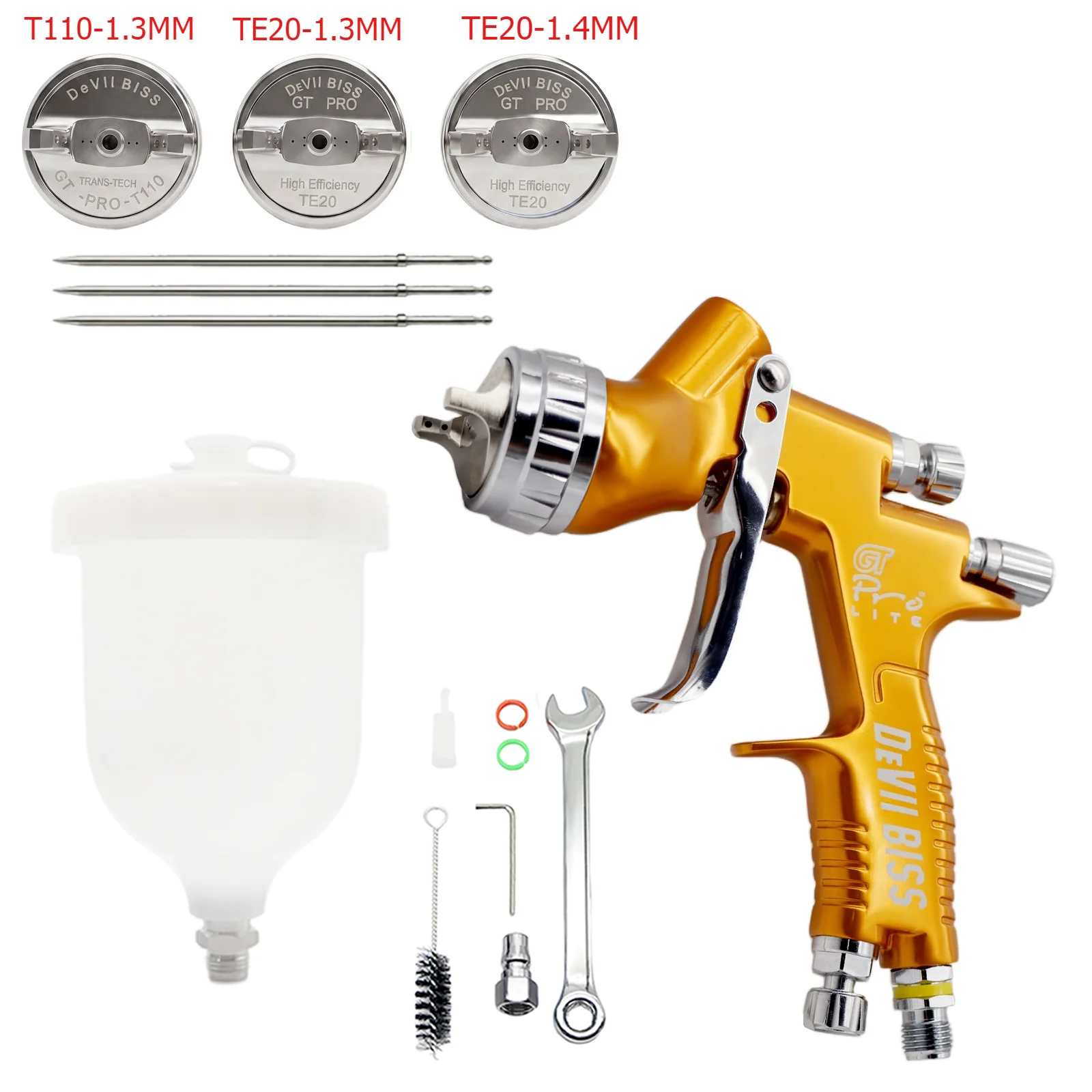 DEVIDlSS GTl Pro TE20 Lite HVLP Car Paint Spray Gun TE20-1.3/1.4 Mm T110-1.3 Mm Nozzle-very Suitable for Car Paint.
DEVIDlSS GTl Pro TE20 Lite HVLP Car Paint Spray Gun TE20-1.3/1.4 Mm T110-1.3 Mm Nozzle-very Suitable for Car Paint.