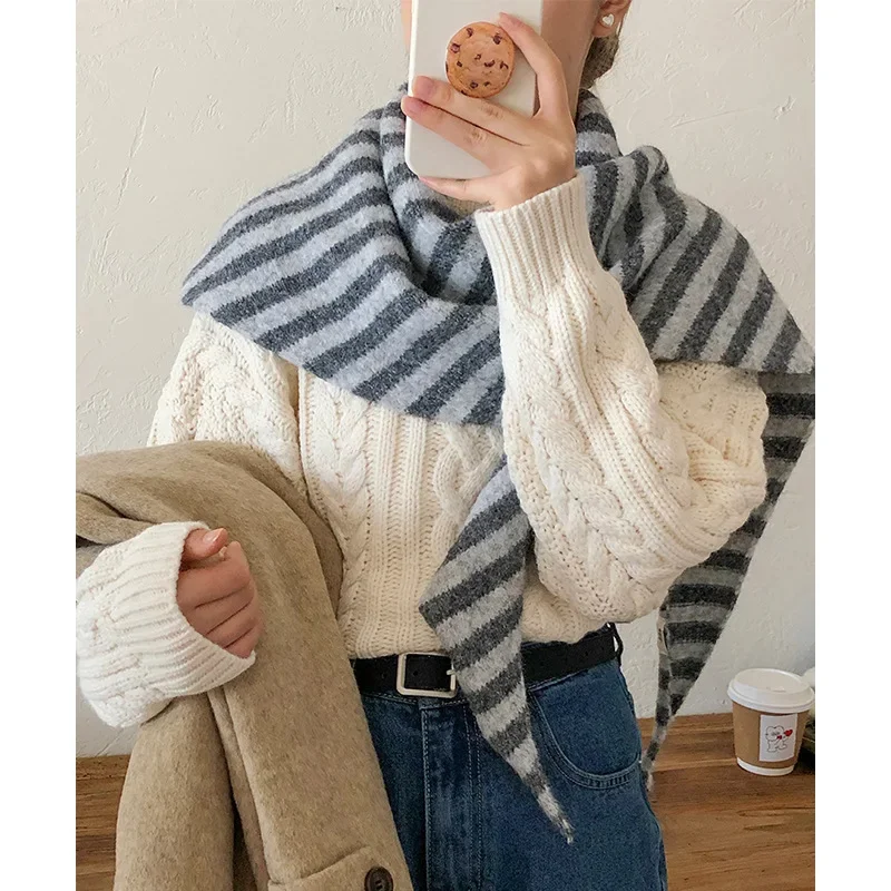 Korea Knitted Triangle Scarf Big Scarf Lazy Wind Striped Wool Shawl Autumn and Winter Cloak Outer Scarf Women
Korea Knitted Triangle Scarf Big Scarf Lazy Wind Striped Wool Shawl Autumn and Winter Cloak Outer Scarf Women