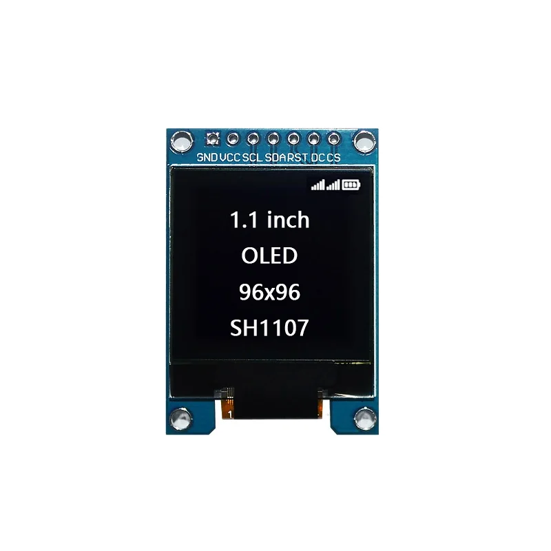 1.1 Inch OLED Display Module, SH1107 Driver, 96x96 SPI 4-Pin/7-Pin Optional, White Monochrome, COG Small LCD Screen Module
1.1 Inch OLED Display Module, SH1107 Driver, 96x96 SPI 4-Pin/7-Pin Optional, White Monochrome, COG Small LCD Screen Module