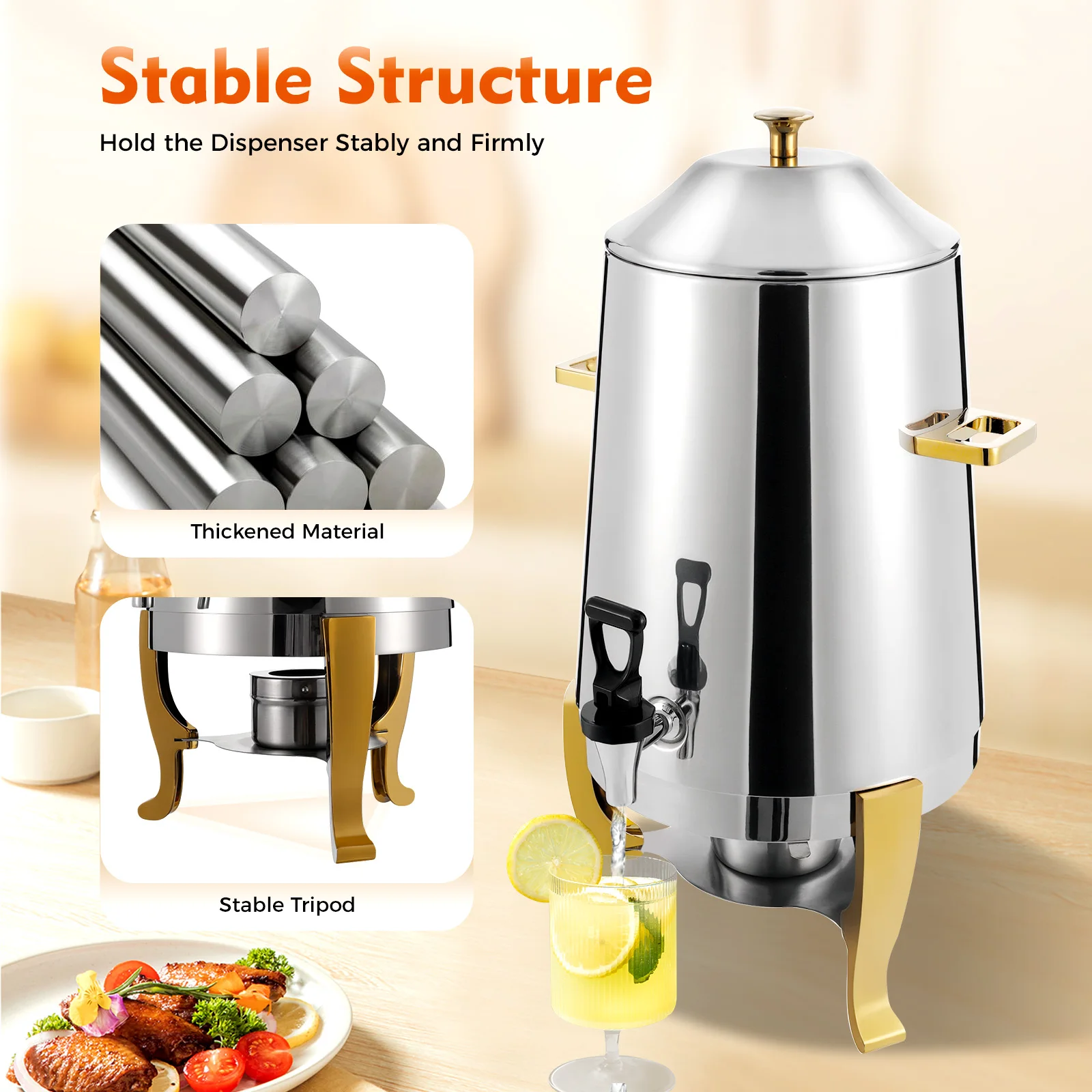 Hotel Hot Beverage Dispenser with Fuel Tray Stainless Steel Insulation Barrel Milk Tea Bucket Restaurant Coffee Chafer
Hotel Hot Beverage Dispenser with Fuel Tray Stainless Steel Insulation Barrel Milk Tea Bucket Restaurant Coffee Chafer