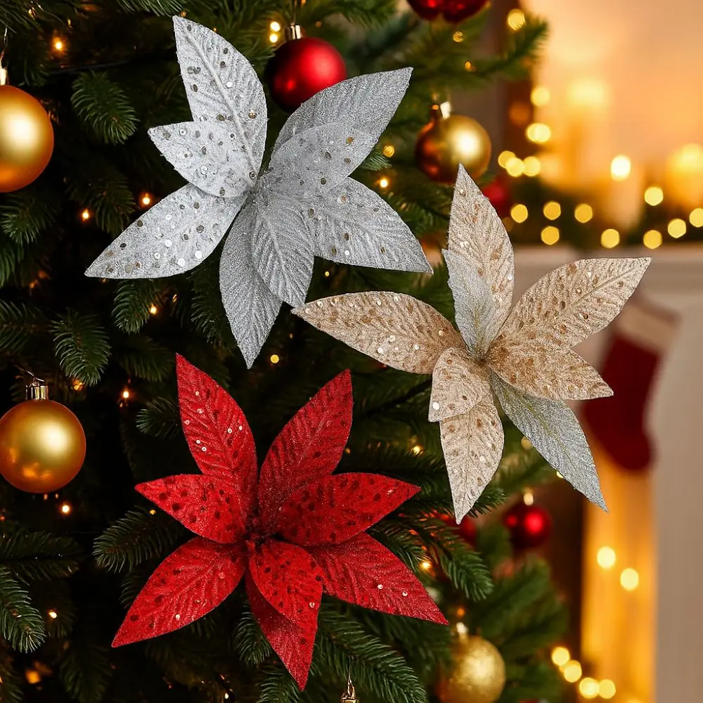 25cm Christmas Artificial Flowers Sequin Mesh Handmade Simulation Glitter Flower Realistic Hanging Xmas Tree Ornaments
25cm Christmas Artificial Flowers Sequin Mesh Handmade Simulation Glitter Flower Realistic Hanging Xmas Tree Ornaments