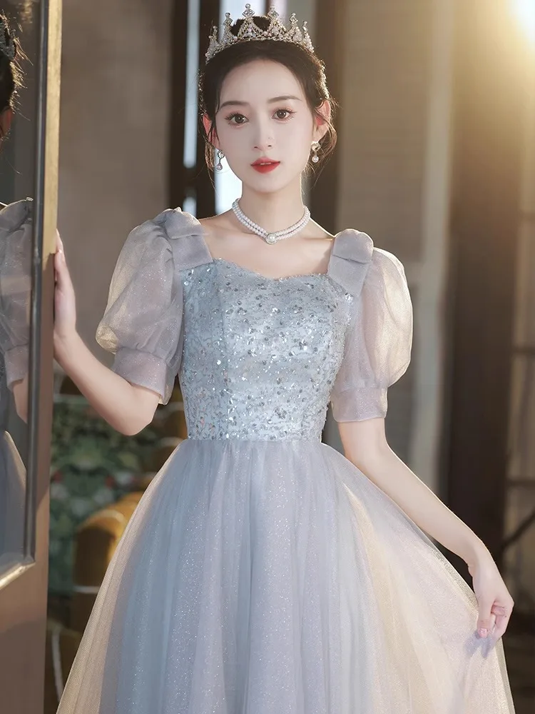 French Style Gray Banquet Evening Dress Women Bow Puff Sleeves Square Collar Graduation Gown Exquisite Elegant Quinceanera Gown
French Style Gray Banquet Evening Dress Women Bow Puff Sleeves Square Collar Graduation Gown Exquisite Elegant Quinceanera Gown