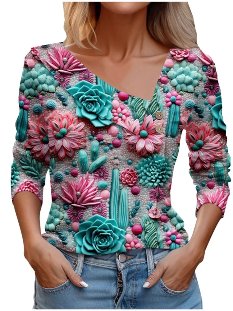 2024 Sprint Long Sleeve Elegant Women Tops Cactus Print Casual T Shirt For Women T-shirt Office Top Femme
2024 Sprint Long Sleeve Elegant Women Tops Cactus Print Casual T Shirt For Women T-shirt Office Top Femme