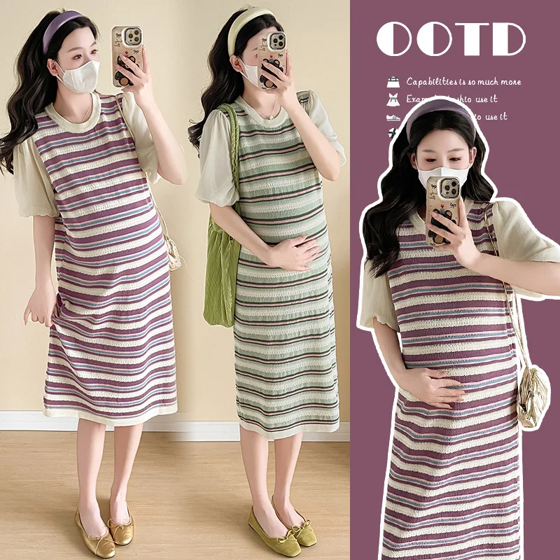 New Knitted Striped Maternity Wear 2025 Summer Casual Loose and Slimming Long Dress
New Knitted Striped Maternity Wear 2025 Summer Casual Loose and Slimming Long Dress