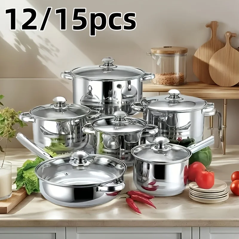 12/15pcs Stainless Steel Pot Collection, a 12pcs Kitchen Cookware Set That Is Non-Toxic And Features Stay-Cool Handles. T
12/15pcs Stainless Steel Pot Collection, a 12pcs Kitchen Cookware Set That Is Non-Toxic And Features Stay-Cool Handles. T