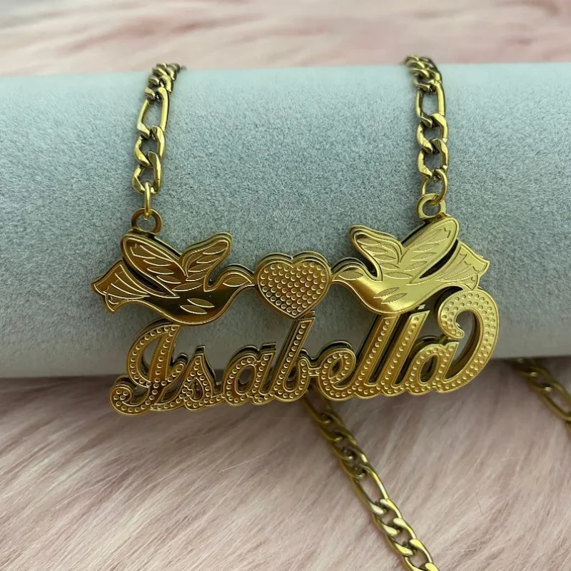 Roro's 3D Personalized Name Necklace Custom Name Necklace with Heart and Birds Double Layered Pendant Gift for Her/Him
Roro's 3D Personalized Name Necklace Custom Name Necklace with Heart and Birds Double Layered Pendant Gift for Her/Him
