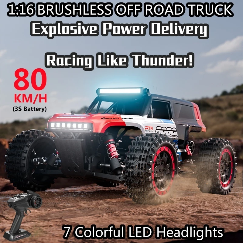 80KM/H 1:16 High Speed Electric RC Truck Car 2.4G 4WD Independent Suspension Off Road Climb Brushless Drift RC Racing Car Toys
80KM/H 1:16 High Speed Electric RC Truck Car 2.4G 4WD Independent Suspension Off Road Climb Brushless Drift RC Racing Car Toys