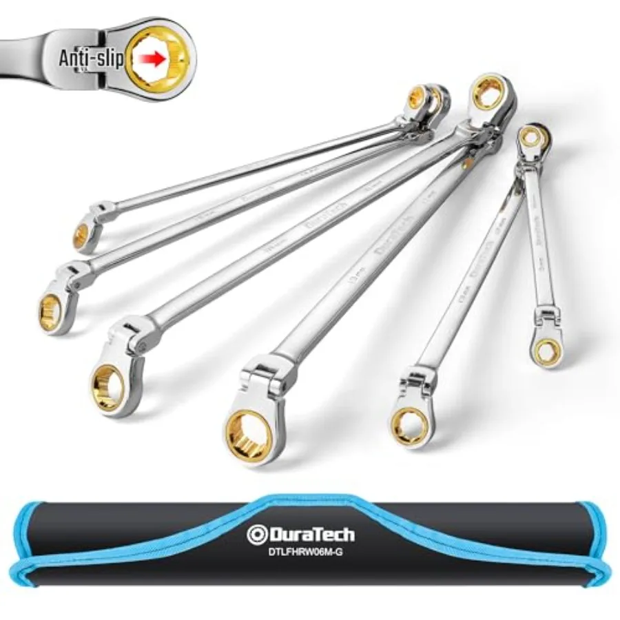 Extra Long Anti-Slip Flex-Head Ratcheting Wrench Double Box End Wrench 6-Piece Metric 8-19 mm CR-V Steel with Pouch
Extra Long Anti-Slip Flex-Head Ratcheting Wrench Double Box End Wrench 6-Piece Metric 8-19 mm CR-V Steel with Pouch