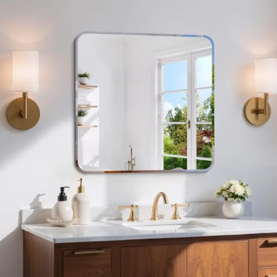 Mirror, 24x24 Square Bathroom Mirror Rounded Corner, 3mm Tempered Glass, 18 inch Vanity Mirror with Edge for Bathroom, Bedroom,
Mirror, 24x24 Square Bathroom Mirror Rounded Corner, 3mm Tempered Glass, 18 inch Vanity Mirror with Edge for Bathroom, Bedroom,