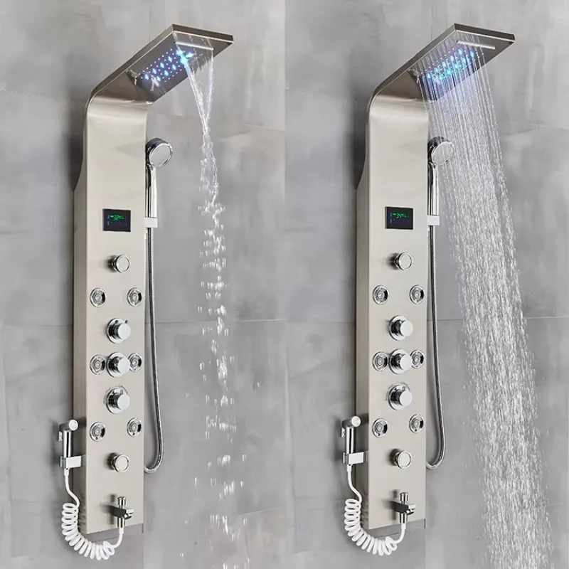 304 Stainless Steel Multi Function LED Shower Column Waterfall Bathroom Shower Panel
304 Stainless Steel Multi Function LED Shower Column Waterfall Bathroom Shower Panel