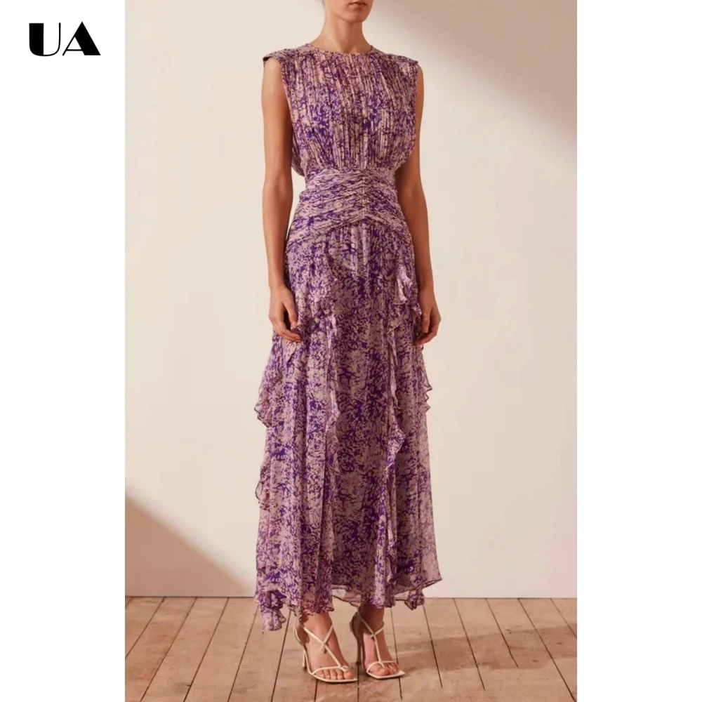 Trendy Prined Chiffon O-neck Dresses for Women Elegant Sleeveless Ruffled Long Dress Trendy Shirring Waist-chiching Party Dress
Trendy Prined Chiffon O-neck Dresses for Women Elegant Sleeveless Ruffled Long Dress Trendy Shirring Waist-chiching Party Dress