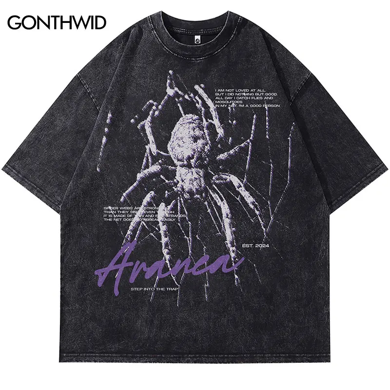 Men Vintage Tshirt Spider Letter Print Punk Gothic Washed T-Shirt Streetwear Hip Hop Harajuku Loose 2024 Summer Black Tee Tops
Men Vintage Tshirt Spider Letter Print Punk Gothic Washed T-Shirt Streetwear Hip Hop Harajuku Loose 2024 Summer Black Tee Tops