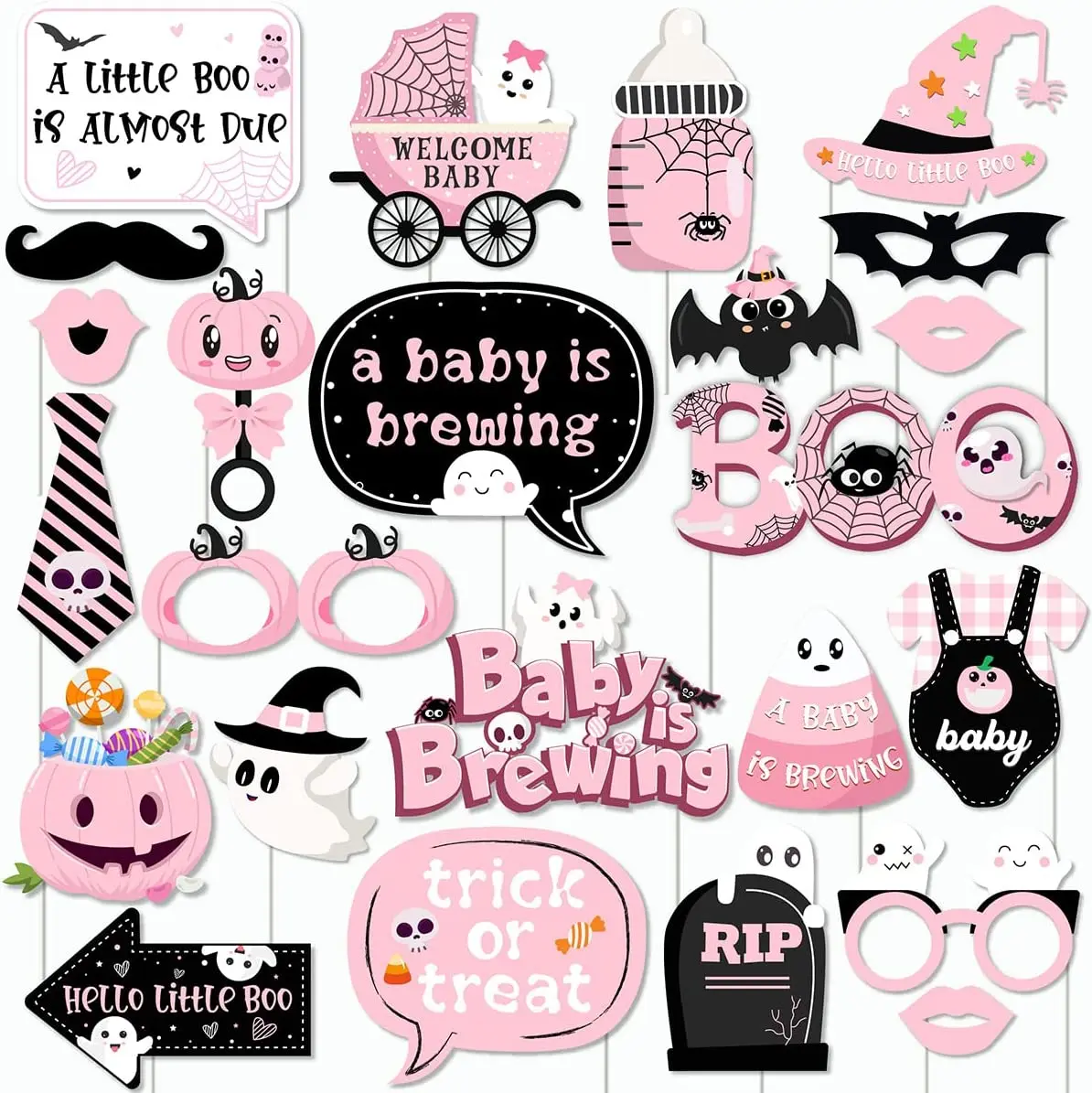 24pcs A Baby Is Brewing Photo Booth Props Pink Halloween Baby Shower Decorations for Girls Halloween Pregnancy Celebration Decor
24pcs A Baby Is Brewing Photo Booth Props Pink Halloween Baby Shower Decorations for Girls Halloween Pregnancy Celebration Decor