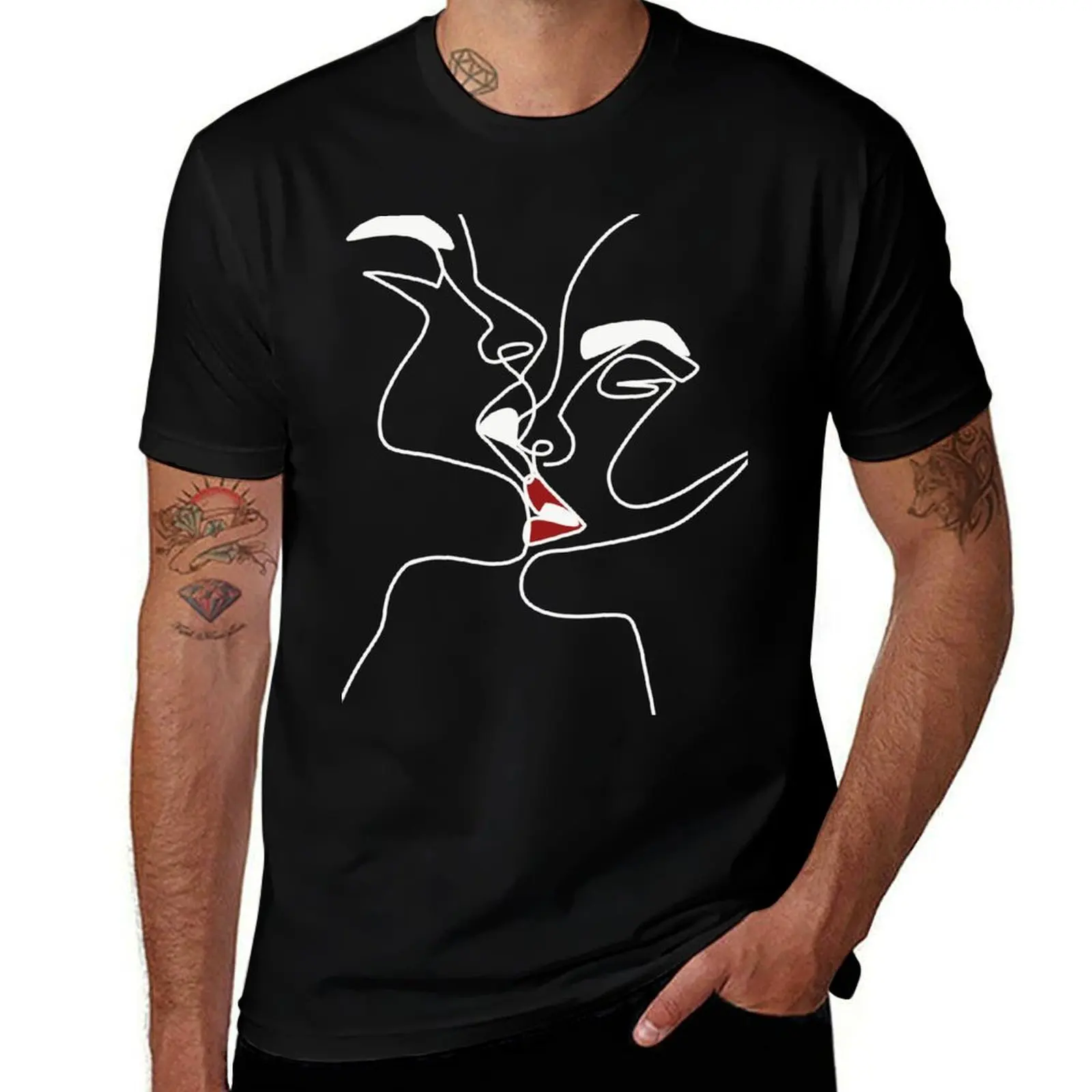 Minimal Line Art Couple Kissing Red Lips - White T-Shirt t shirts for man graphic vintage funny t shirts cotton T-Shirt
Minimal Line Art Couple Kissing Red Lips - White T-Shirt t shirts for man graphic vintage funny t shirts cotton T-Shirt
