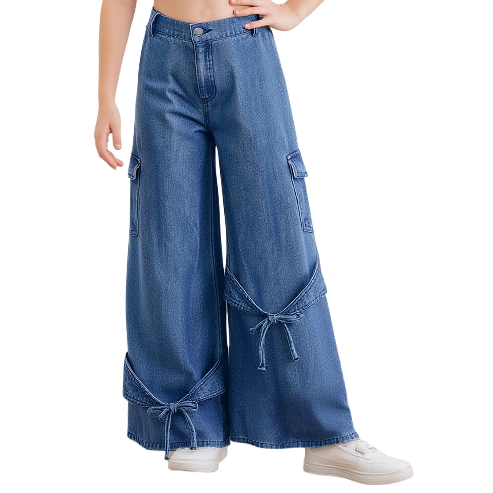 Girl's Y2K Bowknots Pants Baggy Jeans Casual Fashion Zipper Fly Wide-Leg Denim Cargo Pants with Flap Pockets for Skateboarding
Girl's Y2K Bowknots Pants Baggy Jeans Casual Fashion Zipper Fly Wide-Leg Denim Cargo Pants with Flap Pockets for Skateboarding