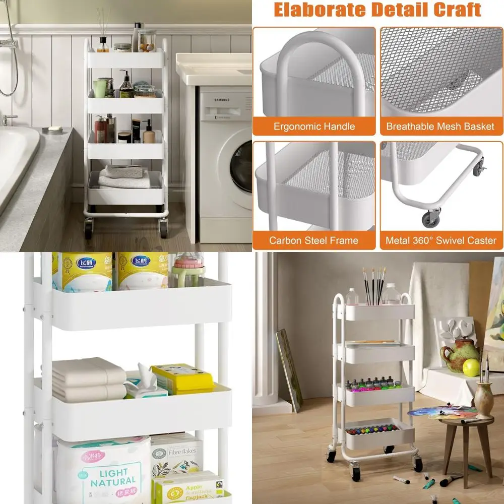 4-Tier Metal Utility Cart with Wheels, White Storage Cart for Home, Kitchen, and Office Use (13.4x18.1x40)
4-Tier Metal Utility Cart with Wheels, White Storage Cart for Home, Kitchen, and Office Use (13.4x18.1x40)