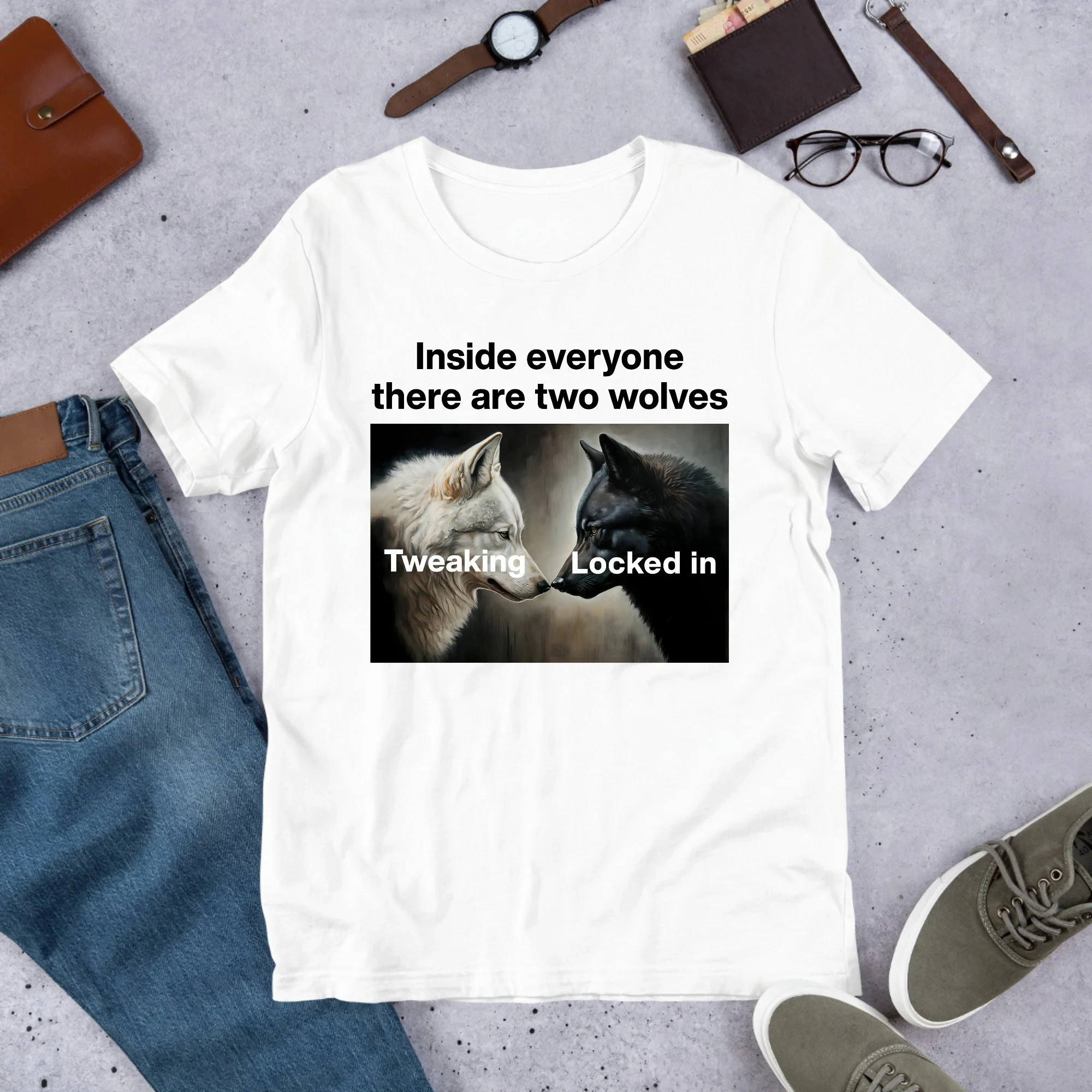 Inside Everyone There Are Two Wolves Funny Meme T-Shirt Men Women Short Sleeve Cotton Tee Y2k T-shirt Oversize Tops Men's Blouse
Inside Everyone There Are Two Wolves Funny Meme T-Shirt Men Women Short Sleeve Cotton Tee Y2k T-shirt Oversize Tops Men's Blouse