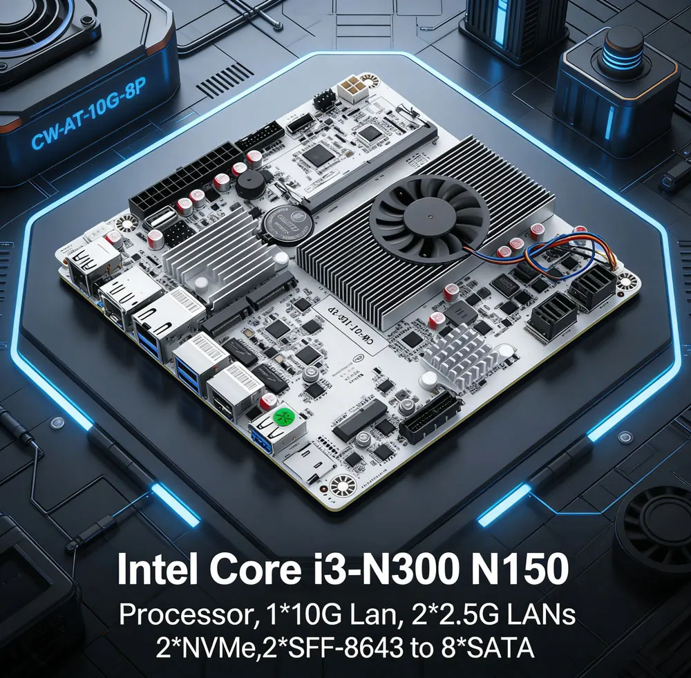 Материнская плата Topton 8-Bay 10G NAS с процессором Intel Core i3-N300/N150, 1*10G, 2*2.5G LAN, 2*NVMe, 2*SFF-8643, 8*SATA, PCIex1, для фаервола
Материнская плата Topton 8-Bay 10G NAS с процессором Intel Core i3-N300/N150, 1*10G, 2*2.5G LAN, 2*NVMe, 2*SFF-8643, 8*SATA, PCIex1, для фаервола