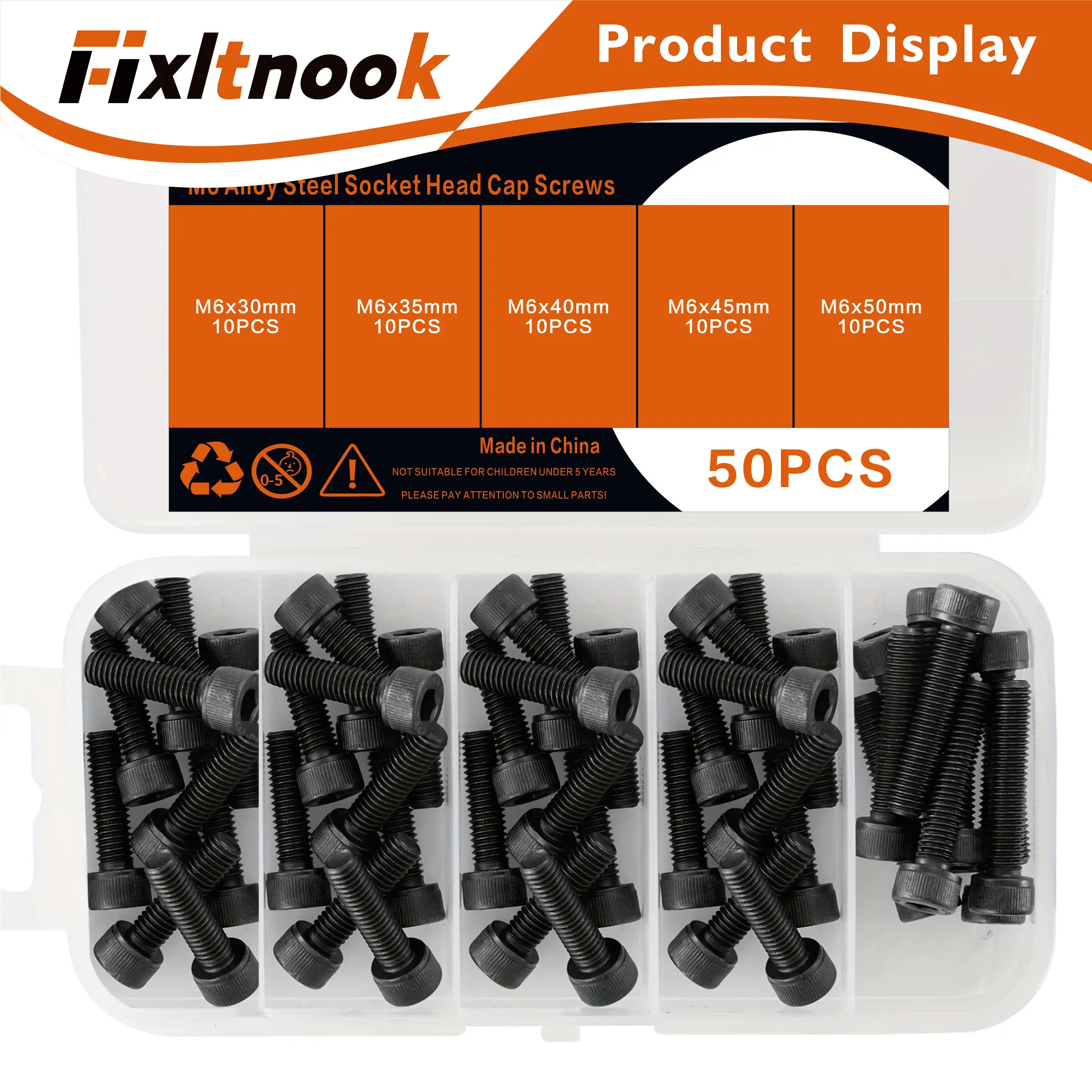 50 pieces, M6 X 30mm-50mm hexagon socket bolts, grade 12.9 alloy steel, black oxidation treatment, full thread
50 pieces, M6 X 30mm-50mm hexagon socket bolts, grade 12.9 alloy steel, black oxidation treatment, full thread