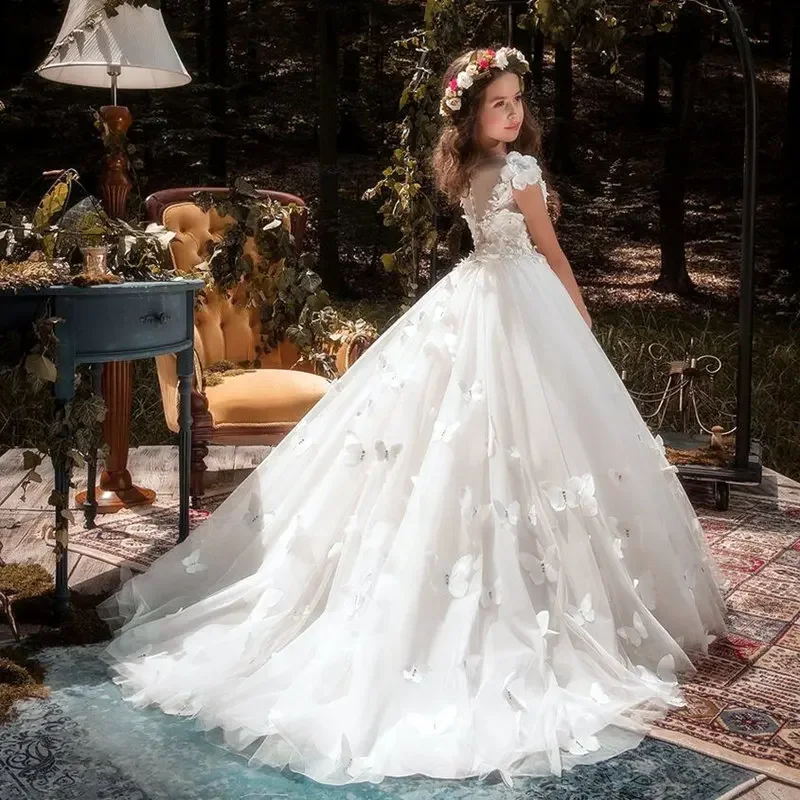 Elegant White Flower Girl Dresses for Wedding Tulle Butterfly 3d Applique Kids Birthday Party Pageant Dress First Communion Gown
Elegant White Flower Girl Dresses for Wedding Tulle Butterfly 3d Applique Kids Birthday Party Pageant Dress First Communion Gown