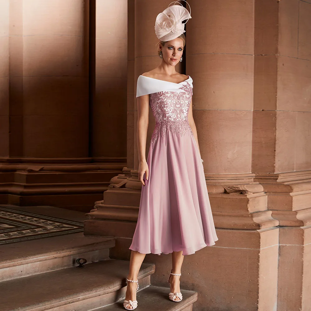 Pink Mother of the Bride Dresses 2023 Off-Shoulder A-Line Wedding Guest Gowns Tea-Length Elegant Dress Women For Wedding Party
Pink Mother of the Bride Dresses 2023 Off-Shoulder A-Line Wedding Guest Gowns Tea-Length Elegant Dress Women For Wedding Party
