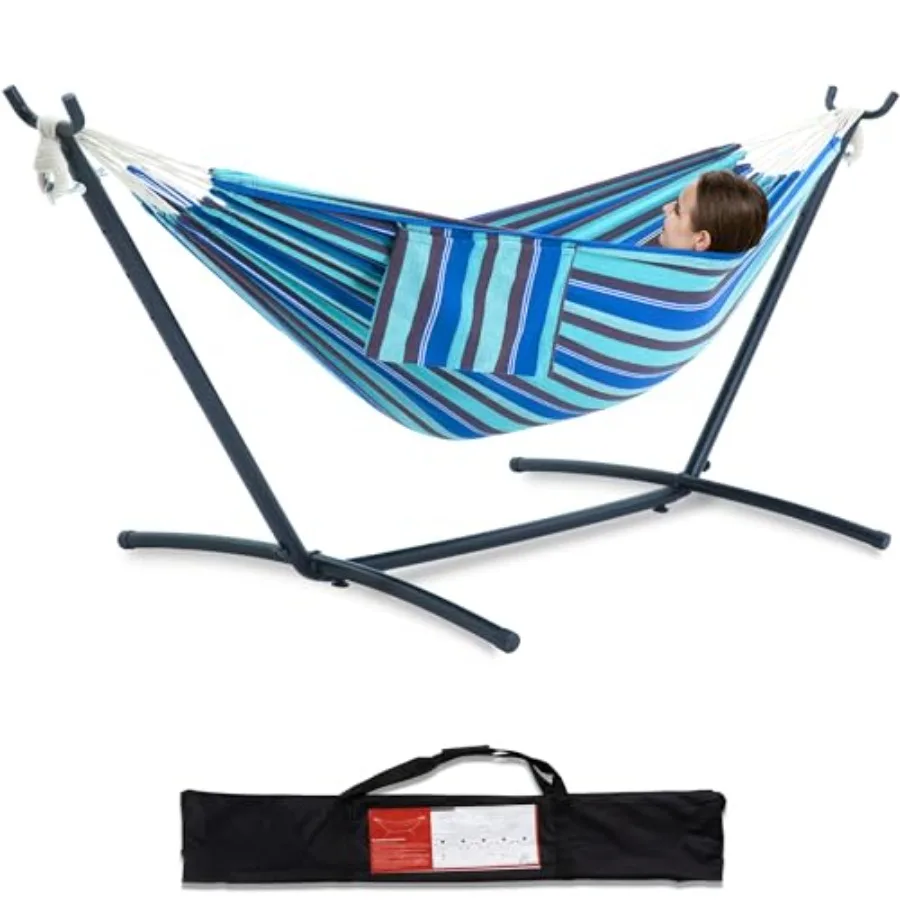 Outdoor double hammock with portable heavy-duty steel stand, blue lagoon color, space-saving design, 450 lbs capacity, includes
Outdoor double hammock with portable heavy-duty steel stand, blue lagoon color, space-saving design, 450 lbs capacity, includes