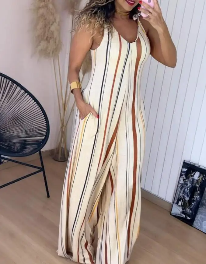 Jumpsuit Women 2025 Summer Fashion Striped V Neck Shoulder Lace Up Jumpsuit Casual Pocket Design Zipper Wide Leg Romper
Jumpsuit Women 2025 Summer Fashion Striped V Neck Shoulder Lace Up Jumpsuit Casual Pocket Design Zipper Wide Leg Romper