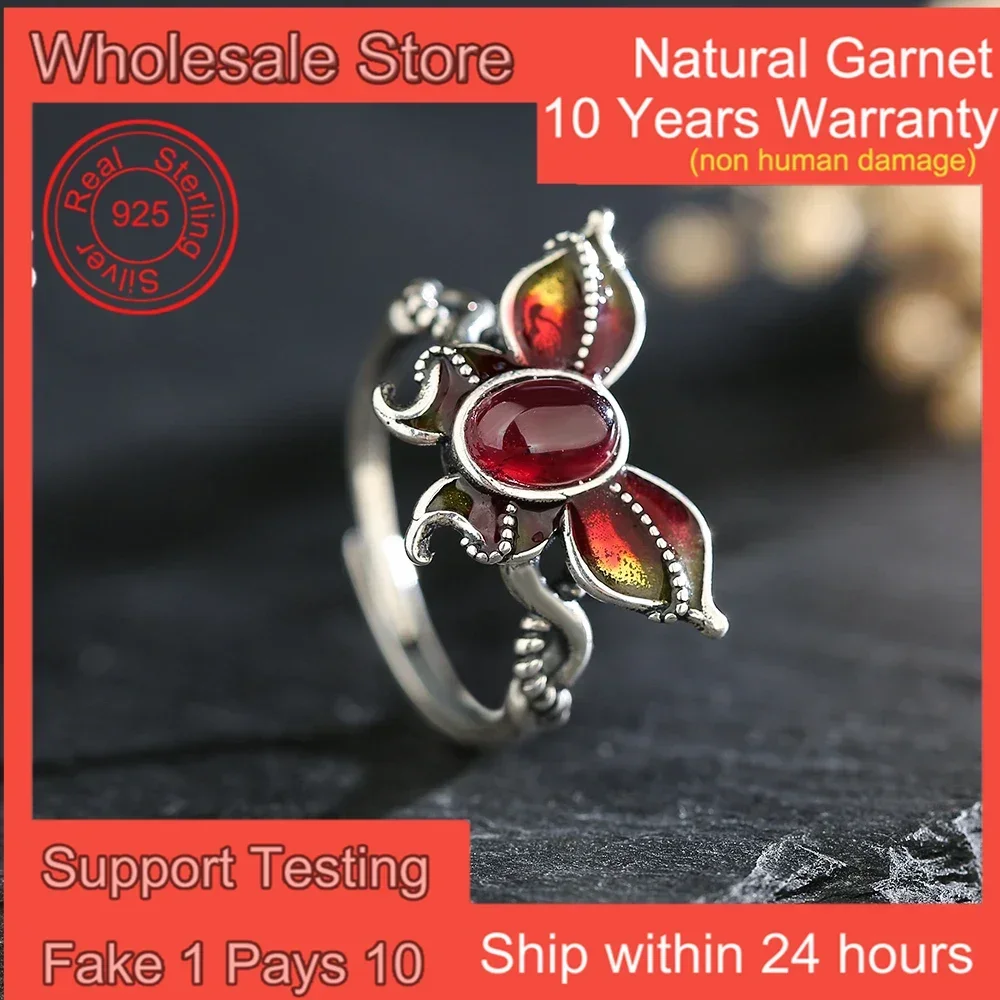 Natural Garnet Ring S925 Silver Handmade Vintage Butterfly Wings Design Open Bands Women's Bohemian Jewelry
Natural Garnet Ring S925 Silver Handmade Vintage Butterfly Wings Design Open Bands Women's Bohemian Jewelry