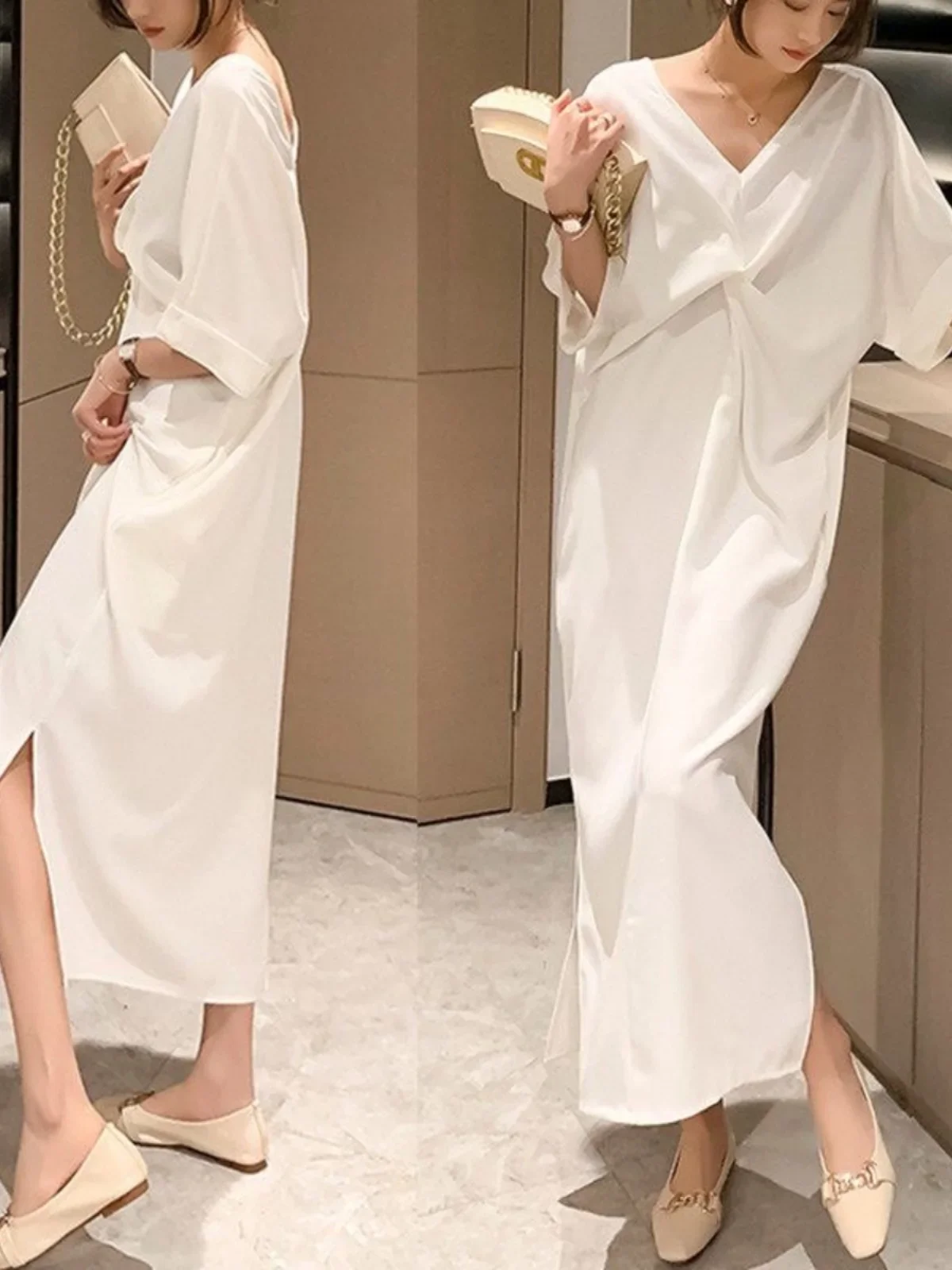 Summer Dress Conceals Flattens Belly for Pregnant Women Korean Sle Loose Waist Dress plus Size V-Neck Knot Back Long
Summer Dress Conceals Flattens Belly for Pregnant Women Korean Sle Loose Waist Dress plus Size V-Neck Knot Back Long