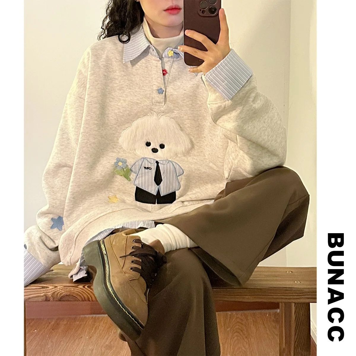 Trendy Street Sle Women's Pullover Collar Sweatirt with Patchwork Doggies Design Loose Fit Regular Sve Long Sve
Trendy Street Sle Women's Pullover Collar Sweatirt with Patchwork Doggies Design Loose Fit Regular Sve Long Sve