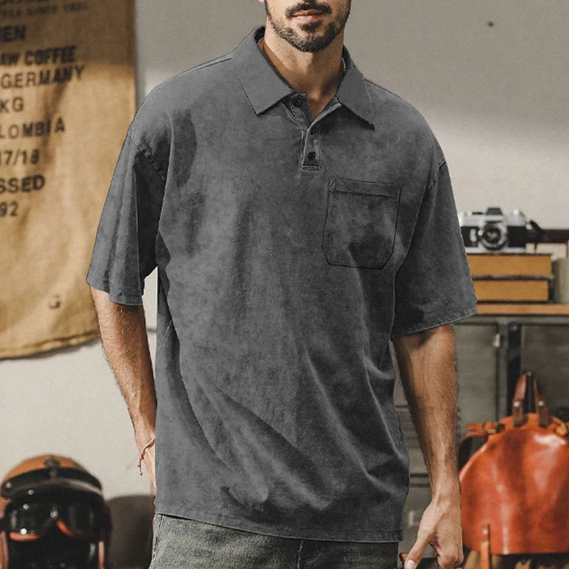 Leisure Solid Color Washes Mens Polo Shirt Spring Summer Casual Short Sleeve Loose Polo Collar Tops Men Vintage Lapel Button Tee
Leisure Solid Color Washes Mens Polo Shirt Spring Summer Casual Short Sleeve Loose Polo Collar Tops Men Vintage Lapel Button Tee