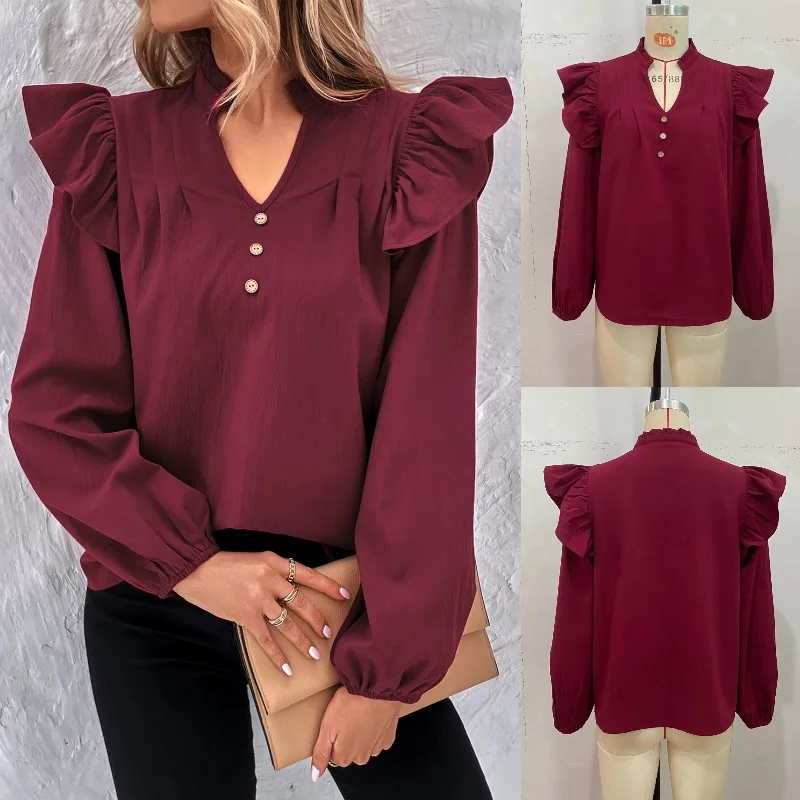 Spot Goods Hot-Selling New European and American Style Women's Top2025TEMUNew Ruffled Long Sleeve Design Shirt
Spot Goods Hot-Selling New European and American Style Women's Top2025TEMUNew Ruffled Long Sleeve Design Shirt