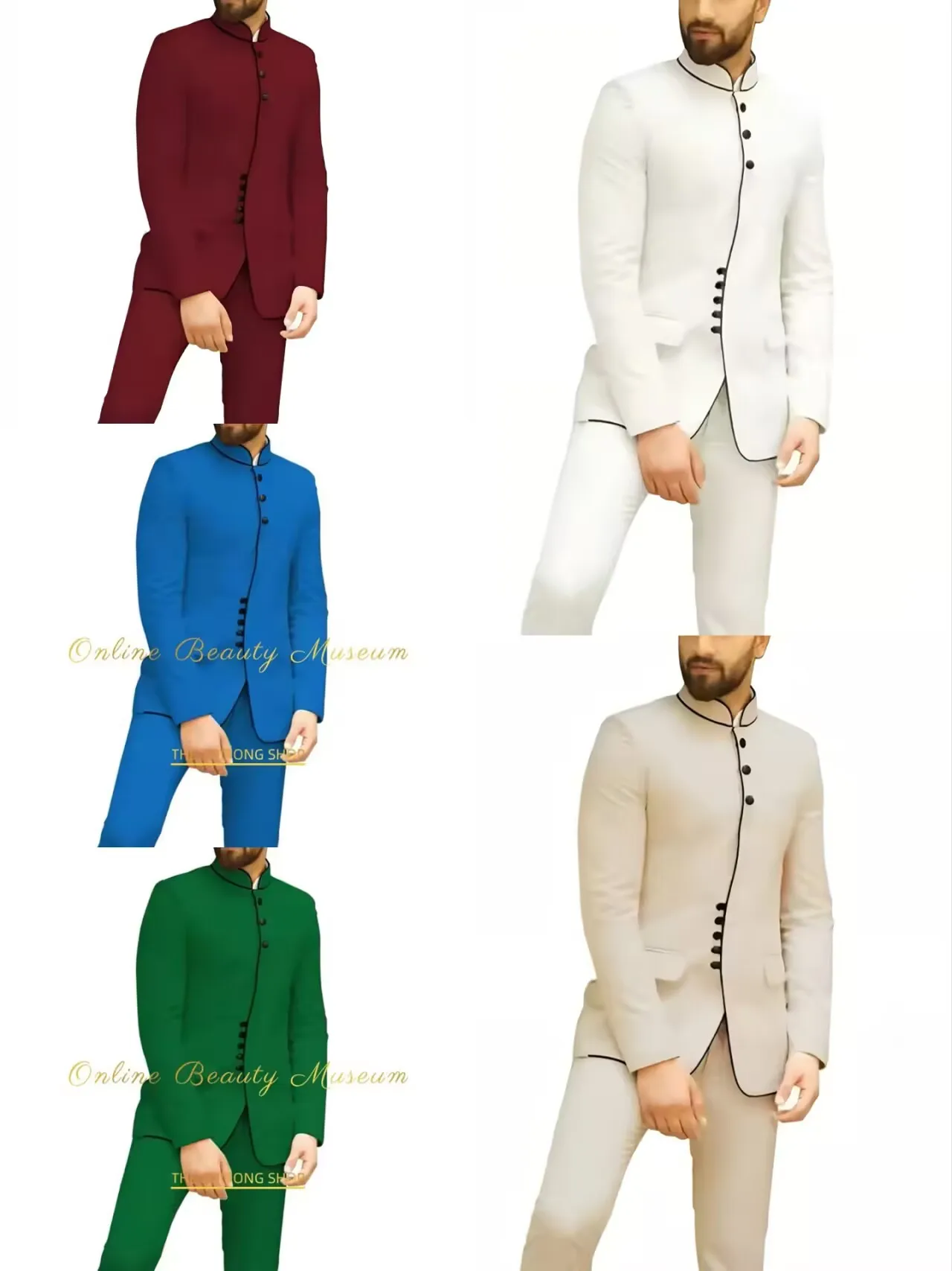 Men's white suit 2-piece jacket pants set black edging stand up collar Arabic African style daily outfit for wedding party
Men's white suit 2-piece jacket pants set black edging stand up collar Arabic African style daily outfit for wedding party