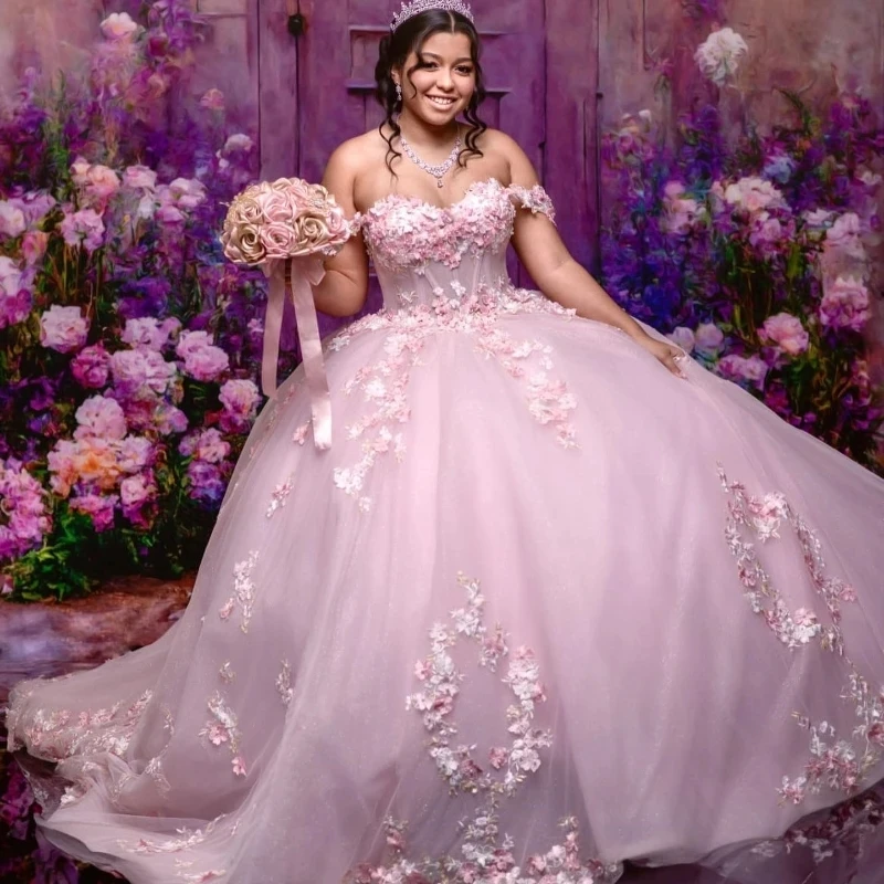 Pink Shiny Sexy Sweetheart Quinceanera Dress Sweet 15 2024 Off Shoulder Applique Lace Flower Tull Vestidos De 15 Anos Ball Gowns
Pink Shiny Sexy Sweetheart Quinceanera Dress Sweet 15 2024 Off Shoulder Applique Lace Flower Tull Vestidos De 15 Anos Ball Gowns