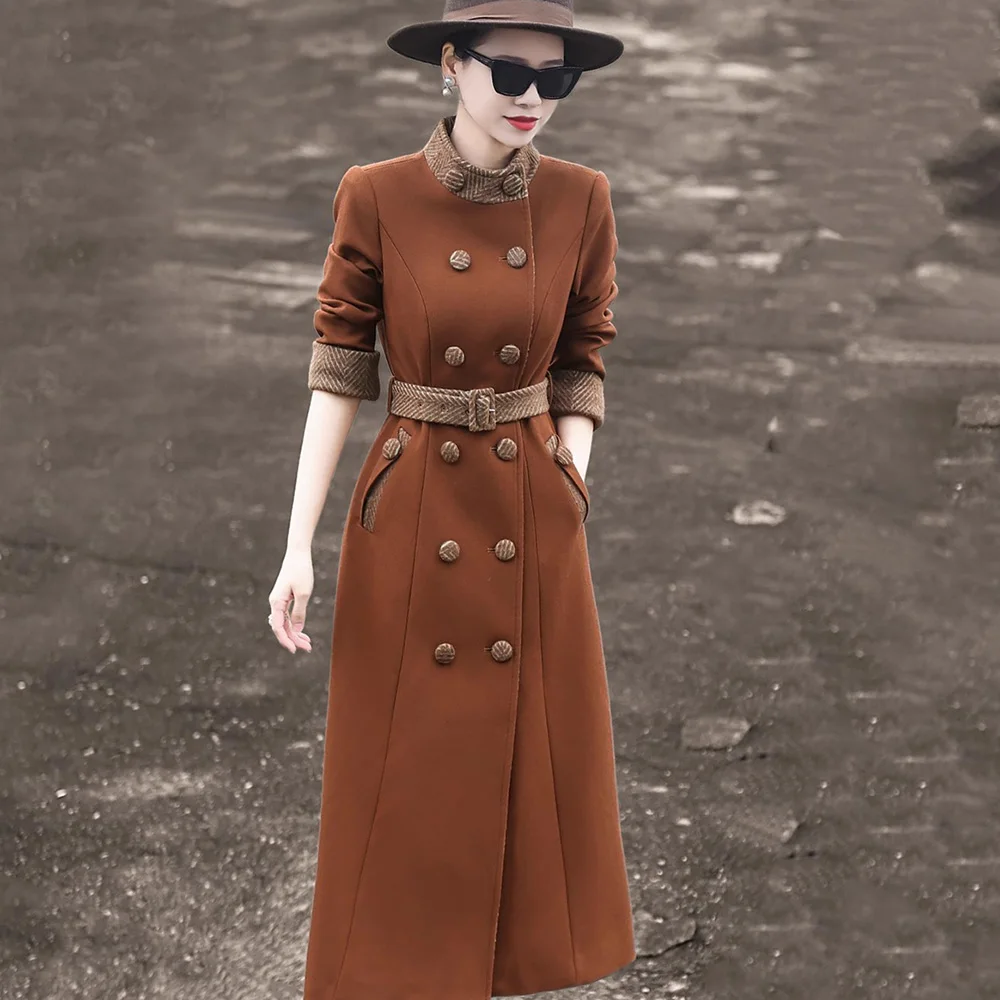 New Women Woolen Overcoat Autumn Winter Fashion Stand Collar Double Breasted Slim Waist Long Coat Elegant Contrast Color Coat
New Women Woolen Overcoat Autumn Winter Fashion Stand Collar Double Breasted Slim Waist Long Coat Elegant Contrast Color Coat