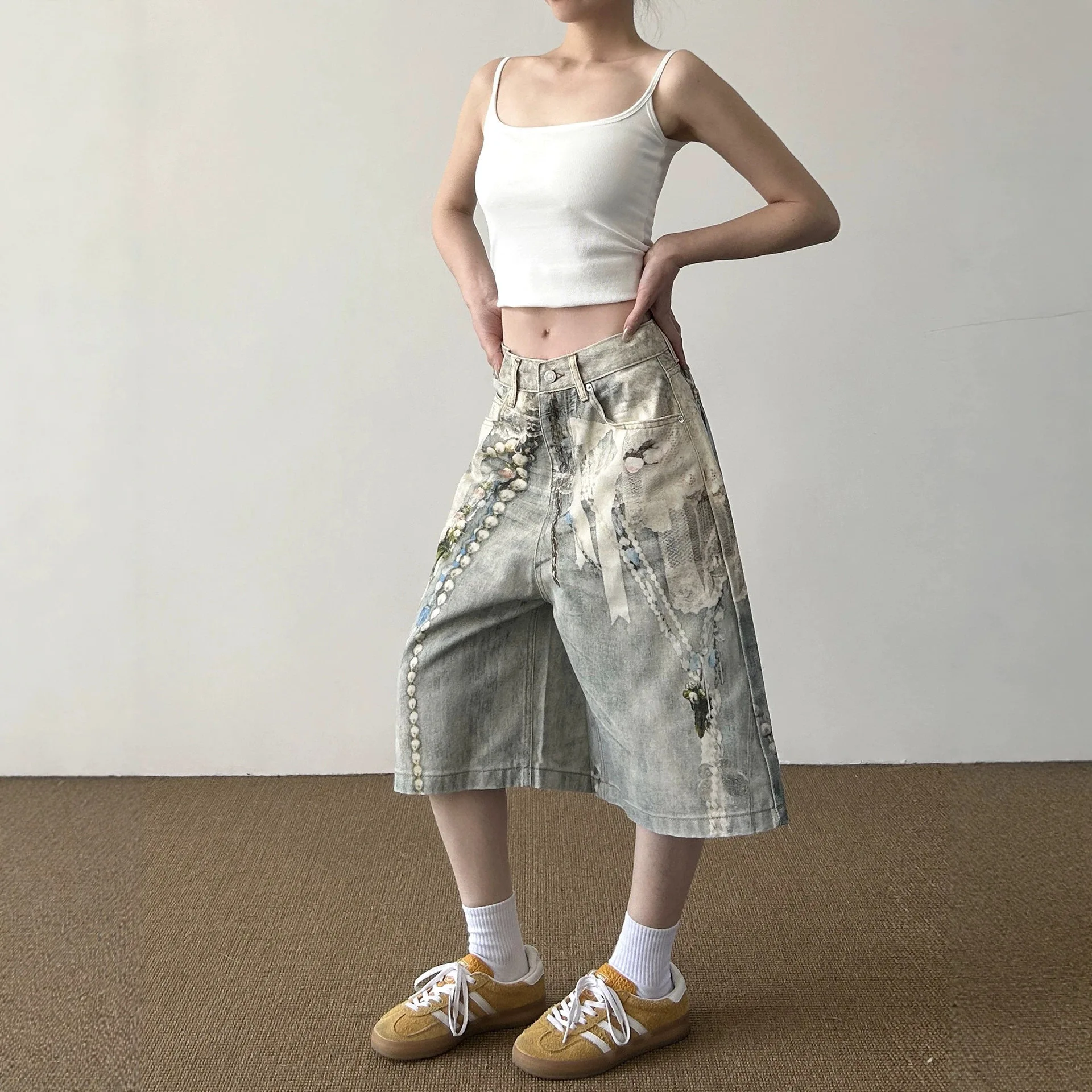 Summer 3D Printed Calf-Length Jeans American Casual Fashion High Street Loose Washed Retro Women's Wide Leg Denim Pants
Summer 3D Printed Calf-Length Jeans American Casual Fashion High Street Loose Washed Retro Women's Wide Leg Denim Pants