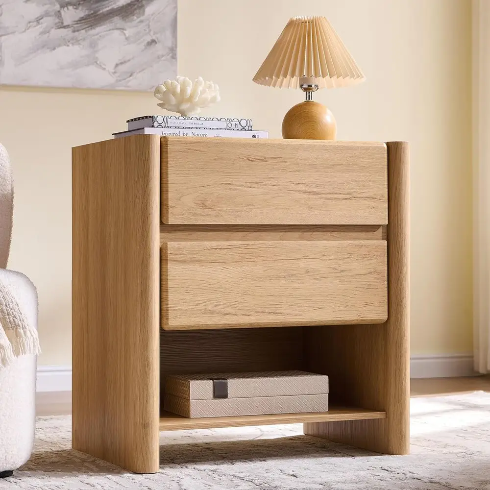 25 High Nightstand with Charging Port, 23.6 Wide Stand with Dual Drawers and Open Shelf, Natural Wood Bedside Table
25 High Nightstand with Charging Port, 23.6 Wide Stand with Dual Drawers and Open Shelf, Natural Wood Bedside Table
