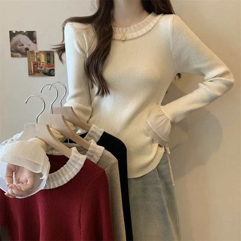 Autumn French Lace Knitted Top Women Drawstring Design Thin Knit Pullovers Solid Color Versatile Long Sleeve Sweater Female
Autumn French Lace Knitted Top Women Drawstring Design Thin Knit Pullovers Solid Color Versatile Long Sleeve Sweater Female