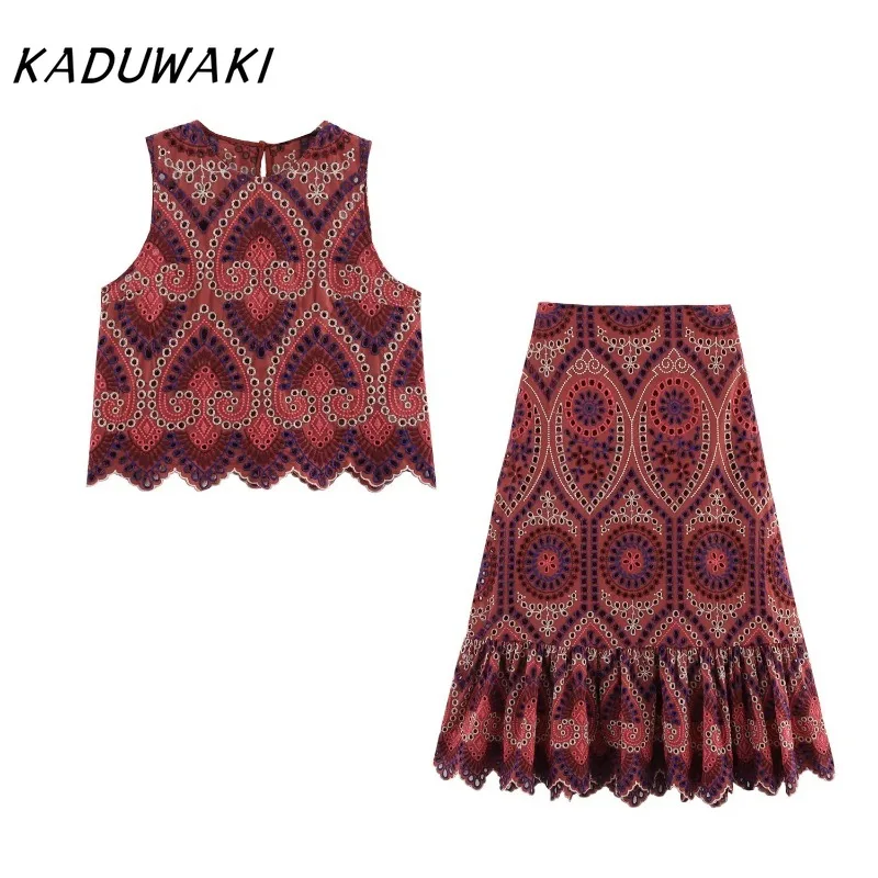 KADUWAKI Casual Spicy Girl O Neck Sleeveless Tops High Waist Layered Decoration Hollowed Out Embroidery MIDI Skirts 2-piece Set
KADUWAKI Casual Spicy Girl O Neck Sleeveless Tops High Waist Layered Decoration Hollowed Out Embroidery MIDI Skirts 2-piece Set