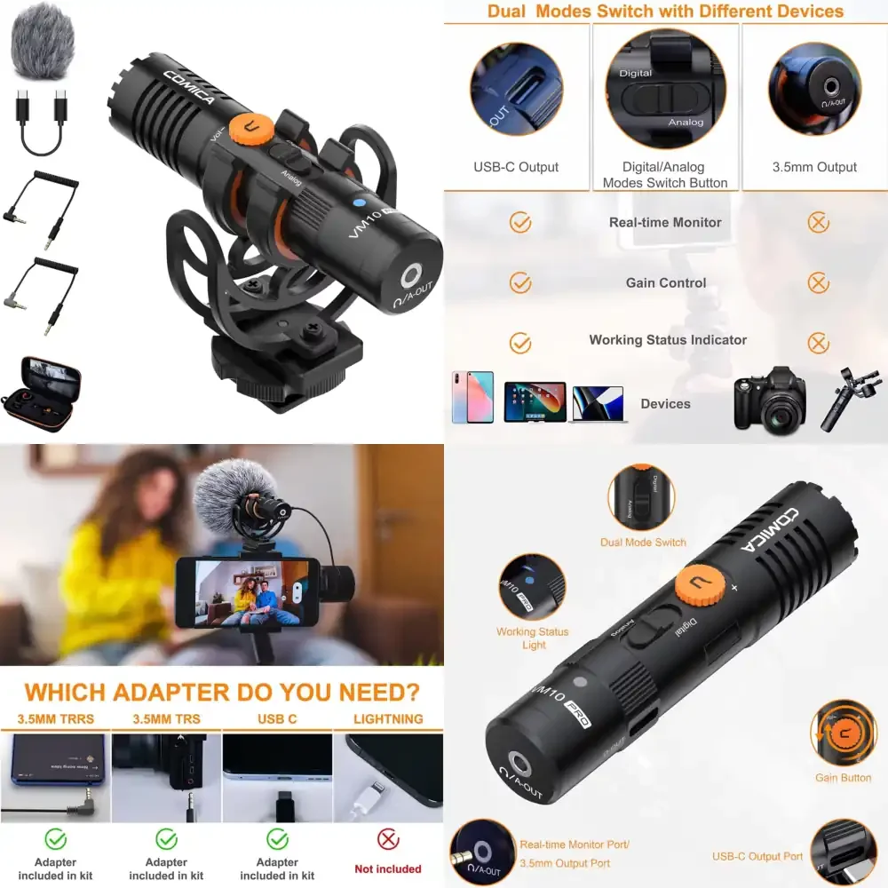 Comica VM10 PRO Universal Video Microphone - Adjustable Gain, USB C Digital Output, Monitoring - Shotgun Mic for Camera
Comica VM10 PRO Universal Video Microphone - Adjustable Gain, USB C Digital Output, Monitoring - Shotgun Mic for Camera